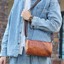 Vintage Real Leather Crossbody Bag for Men Women Cylindrical Shoulder Bag Designer Small Messenger Bag