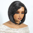 A short, straight bob wig with dark gray and black tones, styled on a female mannequin head against a plain white background, Obroi