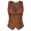 Women Vintage Double Breasted Vest Coat V-Neck Handkerchief Hem Waistcoat Vintage Lapel Waist Coat With