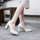 Burgundy Patent Leather Pumps for Women Heeled Beige Black Shoes Office Ladies Pump