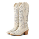 Western Women Knee-high Boots Floral Boots Retro Shoes