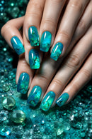 Short Medium nails for women gradient with strips square nail tips full cover press on nails