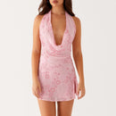 Women Sequin Halter Mini Dress Fold Backless Slim Fit Short Dresses Lady Chic Summer Beach