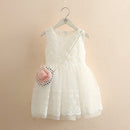 Summer Teenager Floral White Sleeveless Lace Mesh Ball Gown Dress With Bag For Kids Baby Girl