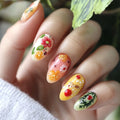 24pcs Sweet False Nail Sets Macarons Design Oval Press on Fake Nails Art Summer Datachable Almond Nails Tips