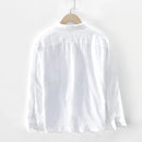 Autamn And Spring Thin Artistic Linen Shirt Men's Long-sleeved Loose Small Collar Linen Shirt White  Fabric Top