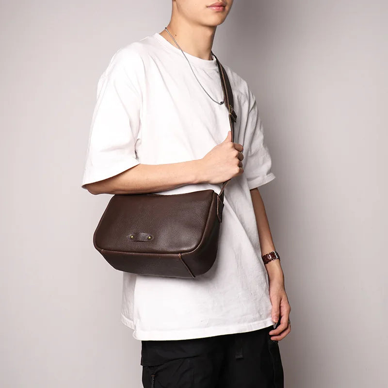 Cross border men's leather shoulder bag women's crossbody bag youth messenger bag