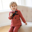 Flower Boys Violin Suit Baby Kids Wedding Performance Tuxedo Set Children Red Stripe Luxurious Birthday Dress