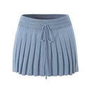 Women's Knit Skirt Autumn Sweet Stretch Lace-Up High-Waisted Solid Press Pleat Mini Skirt