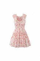 Women Pink Floral Print Mini Dress Holiday Dress Summer