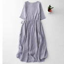 Spring Summer Fresh Linen Blended Dress for Women Floral Embroidery Loose Casual Female