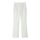 Women Vintage Mid Waist Full Length Flared Pants Elegant Office Ladies White Trousers