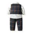 Spring Toddler Boys Plaid Clothes Baby Formal Party Costume Vest Shirt Pants 3 Pieces Infant Kids Fall Outerwear Set 1-7 Years