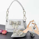Shoes and Bag Set in Peach Sweet with Shinning Crystal for Wedding