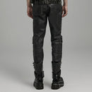 Men Punk Distressed Irregular Pants Decorative Drawstring Trousers Autumn Men Clothing Streetwear