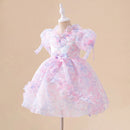 Girls Purple Birthday Party Dresses Summer Casual Gown Girl Lace Fluffy Evening Dress Kids