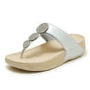 Summer Women's Thick Heel Sandals Metal Slip-On Comfortable Leather Bottom Slippers