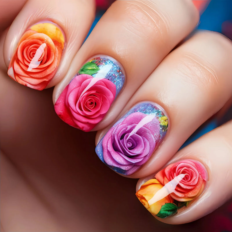 24pcs Short Square Fake Nails Press On Removable False Nails with Pattern Nail Art Elegant