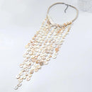 Shell Round Beaded Long Chain Tassel Pendant Necklace for Women