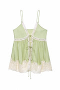 Summer Fresh Green Lace Trim Cami Top Women Blouse Boho Beach Vacation Casual Outfit