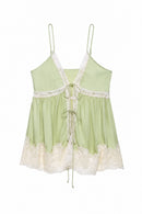 Summer Fresh Green Lace Trim Cami Top Women Blouse Boho Beach Vacation Casual Outfit
