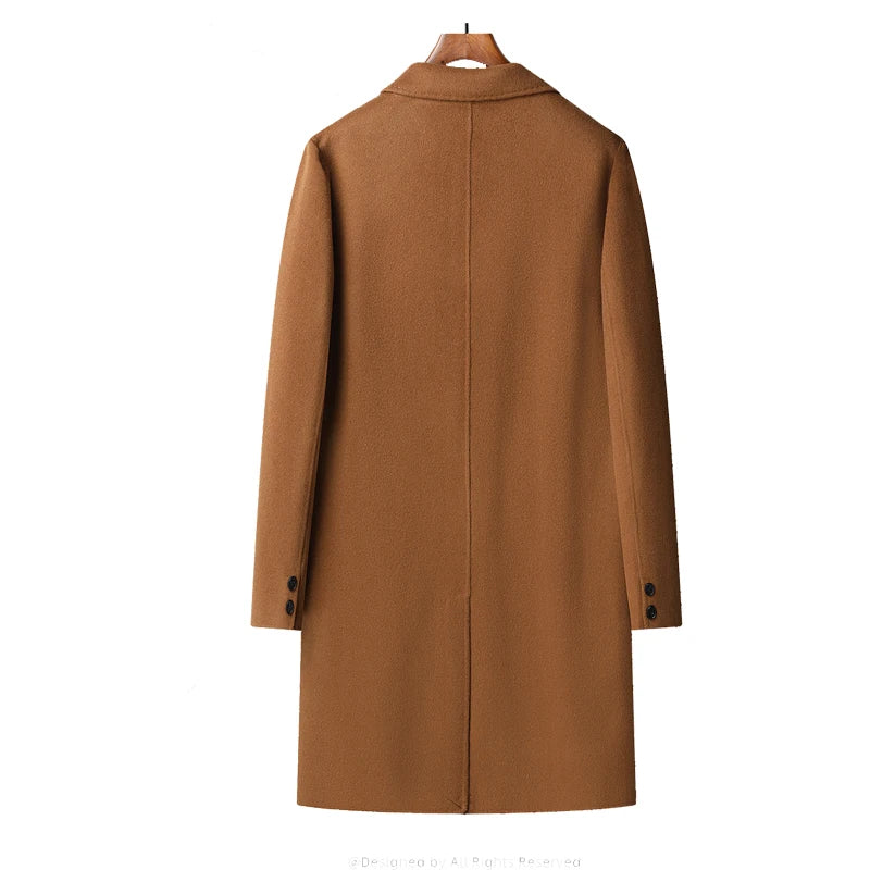 Classic Men's Long Woolen Coats Autumn Winter Casual Top Overcoat Outwear Knee-Length Wool Windbreaker Jacket