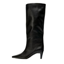 Black Knee-high Boots for Women Pointed-toe Kitten Heel Designer Boots Comfortable Soft Leather
