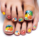 24pcs Summer Cute Fake Toe Nails Beach Coconut Tree Fruit False Toenail Tips for Women Press on Toenails