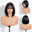 10 Inch Straight Lace Front Wig With Bangs Short Bob Wigs For Women Ombre Brown