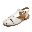 Weaving Hollow Summer Shoes Roman Sandals Round Toe Women Real Leather Sandals Flat Shoes Tide