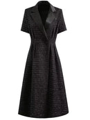 AutumnTweed Dress Women Turn-down Collar Double Breasted Dresses