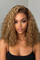 Lace Honey Blonde Highlights Water Wave Curly Bob Wig 180% Density Pre Cut Pre Bleached Glueless Wig Human Hair