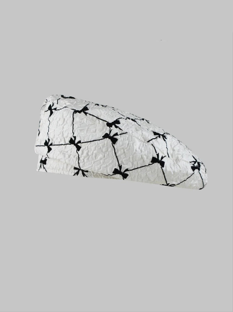Elegant Celebrity Bow Jacquard Berets for Women Spring and Summer Thin Chiffon Hats
