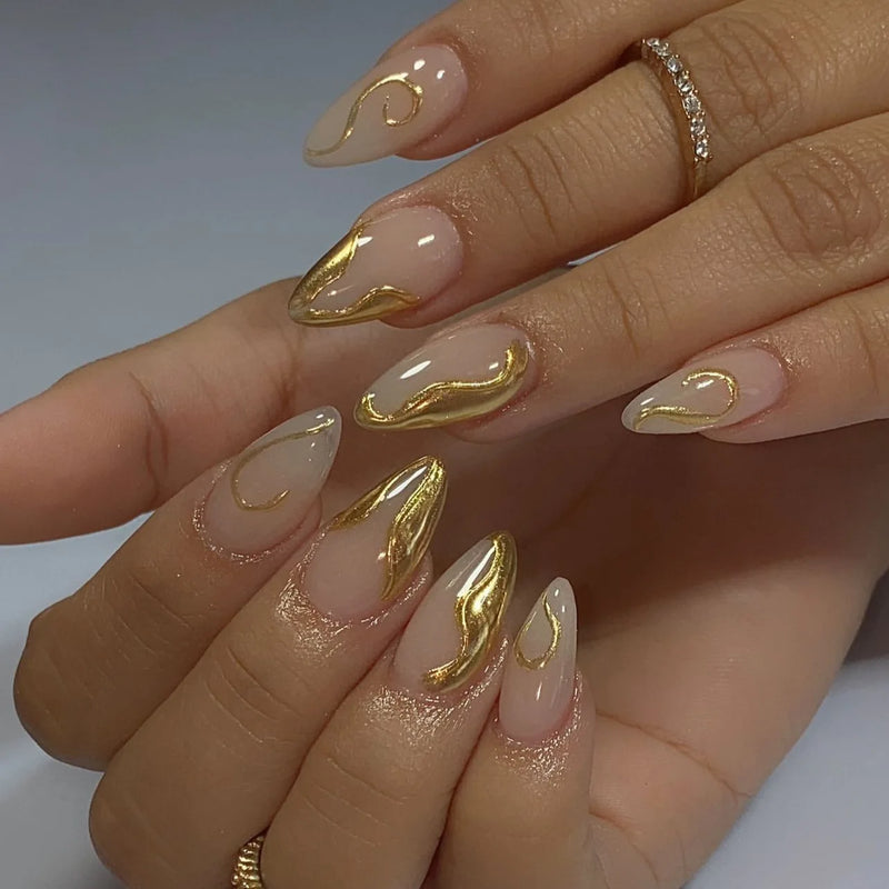 Press on Nails Almond Shape False Nails Woman Medium Short Nail Tips