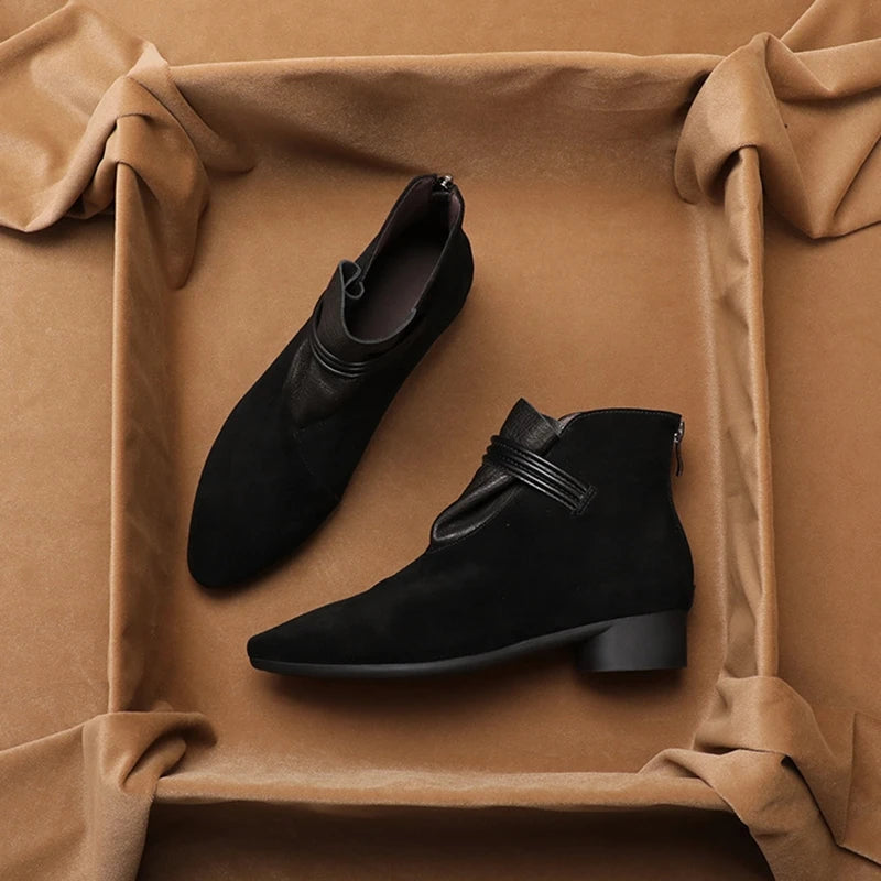 Women Ankle Boots Pointed Toe Thick Heel Women Short Female Boots