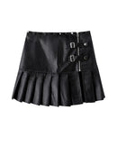 Summer Women's Black Gothic Pleated Leather Skirt Skirts Style Vintage Short Zippers A-Line Mini Skirt