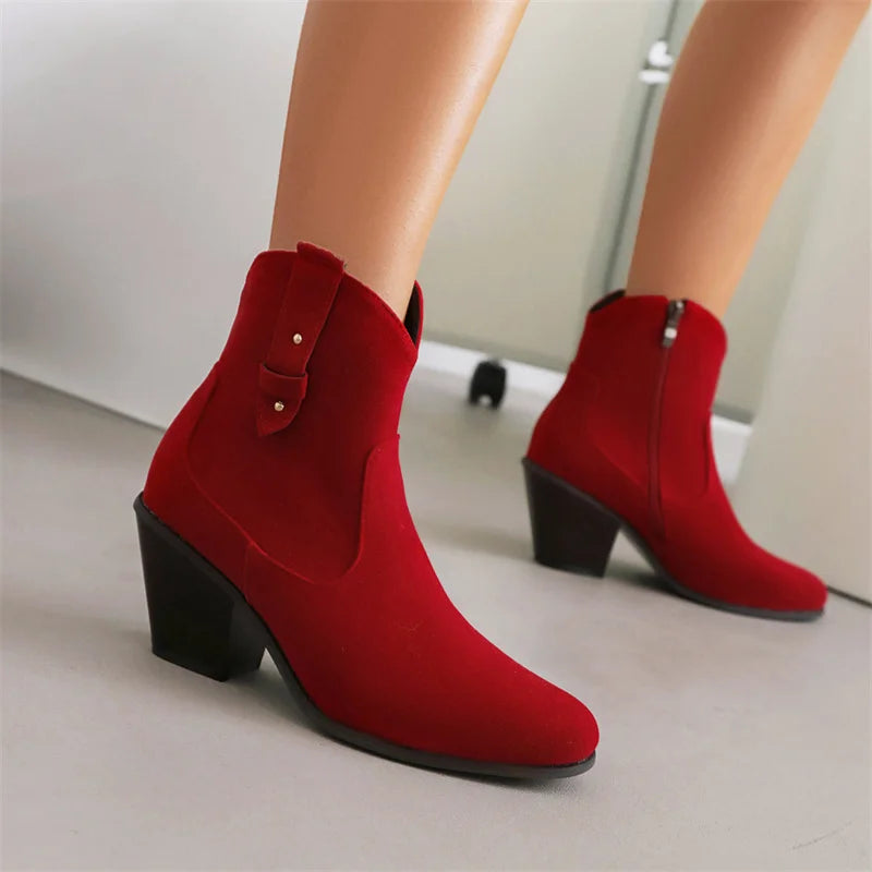 Flock Ankle Boots For Women Vintage Party Dance Shoes Ladies Autumn Winter Short Boots Spring Autumn Comfortable