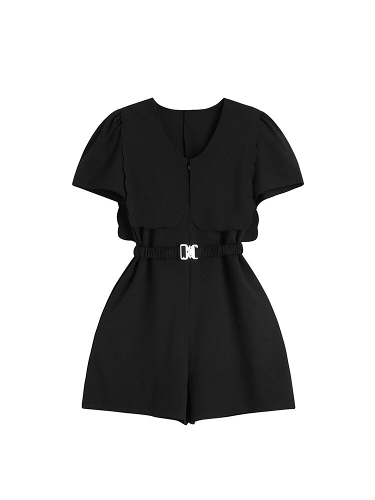 Women Vintage Brown Short Jumpsuits Loose Tunic Shorts Jumpsuit  Overalls High Waist Wide Leg Black Pants Summer
