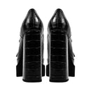 Women Pumps Double Platform Leather Patterned Lace Up Punk Shoes