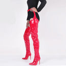 Leather Boots Women Belt Buckle Over-the-Knee Heels Long Boots Thigh High