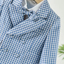 Toddler Baby Boy 3-Pcs Checked Formal Suit Set with Blazer Suspender Shorts Gentleman Outfit