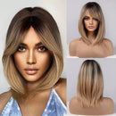 Medium Straight Black Brown Golden Ombre Wigs for Women Cosplay Bobo Wig