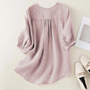 Women Solid Tops Summer Casual Blouse Embroidery Stitching Tunic Oversize Half Sleeve Shirts Femme