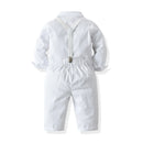 Toddler Boys Suit Cotton Gentleman Clothes Dress Shirt Bib Pants Solid Handsome Kid