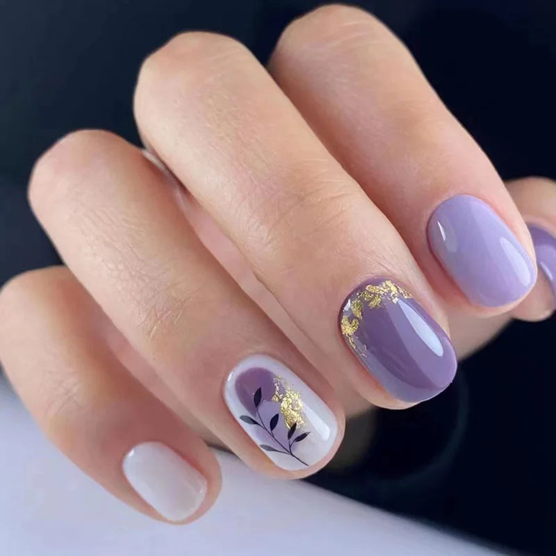 24Pcs Short Blue Sea Wave Designs Fake Nails Press on Wearable Square French Manicure Tips
