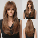 Long Blonde Layered Wigs With Curtain Bangs Light Blonde Straight Wig Natural Women Wavy Hair Daily Party