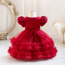 Summer Kids Girl Party Dress Short Puff Sleeves Birthday Round Collar Children Wedding Flower Fluffy Formal Dresses