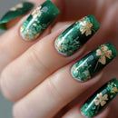 24 Pcs Green Gold Flower Nails Press Ons Self-nail Acrylic Press on Nails