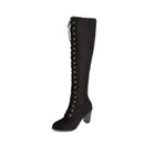 Boots Women Cross Tied Side Zipper Autumn Winter Black Heels Ladies Long Boots