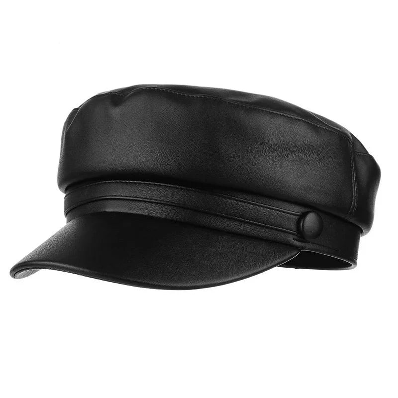 Women Hat With Visor Military Cap Newsboy Autumn Winter Leather Retro